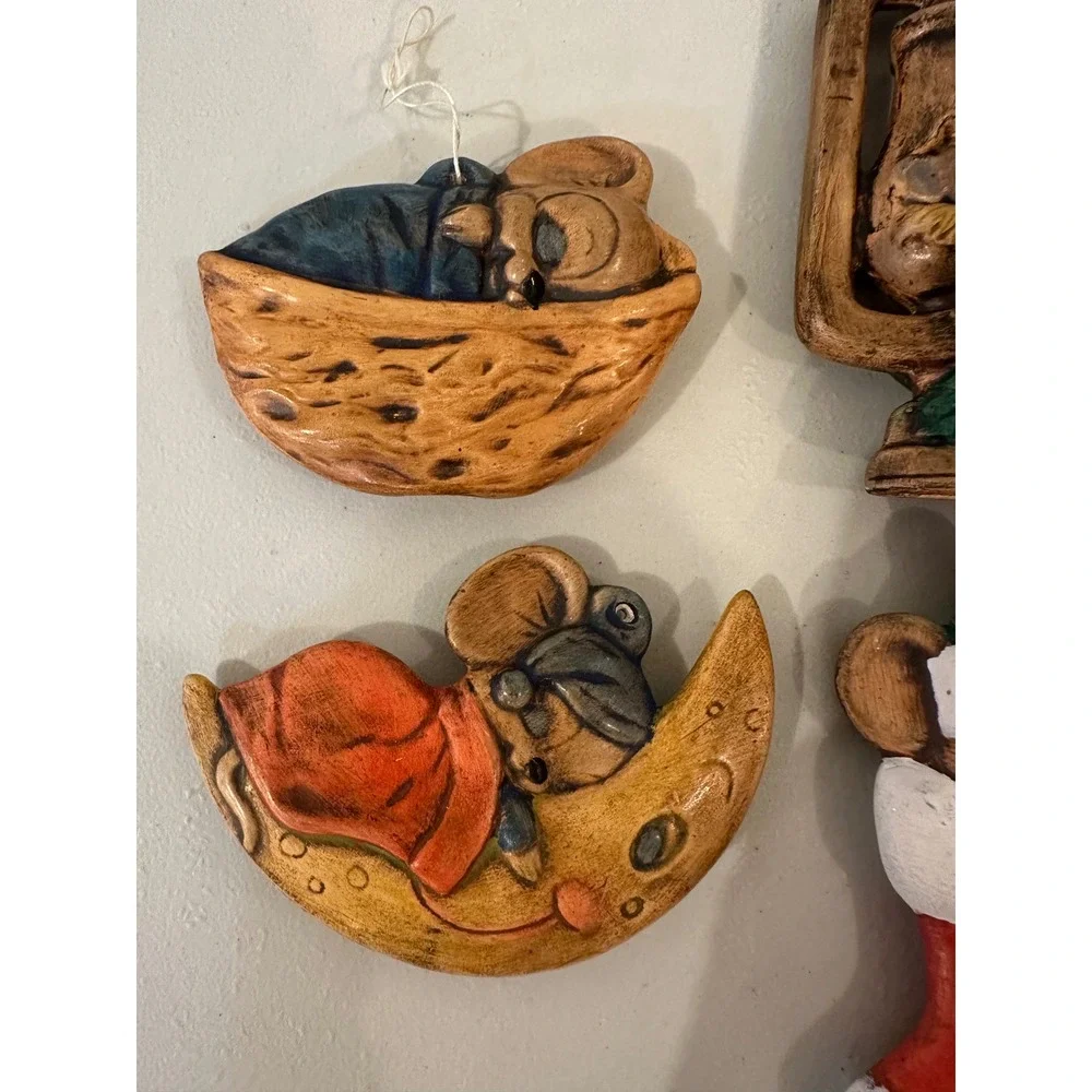 Vintage 1979 BJP Hand Painted Christmas Mouse Ornaments Set of 6 Mixed Lot